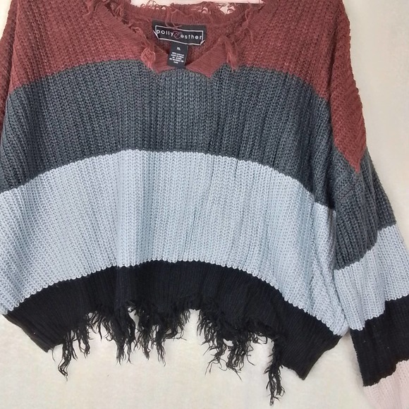 Polly & Esther Oversized‎ Cropped Color Block Sweater Size XLarge - Picture 4 of 11